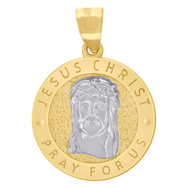 10kt Two-Tone Gold Mens Textured Jesus Pray For Us Religious Charm Pendant