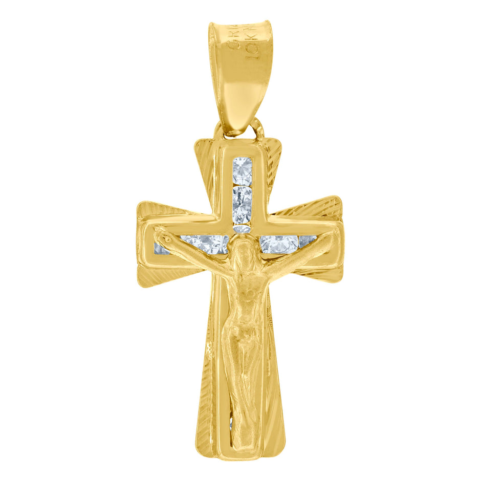 10kt Yellow Gold Unisex Cubic Zirconia Cubic-Zirconia Crucifix Cross Religious Charm Pendant