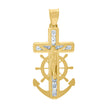 10kt Yellow Gold Unisex Cubic Zirconia Cubic-Zirconia Anchor Crucifix Cross Religious Charm Pendant