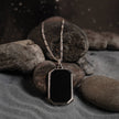 Rhodium Plated Black Onyx Tag Necklace