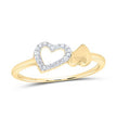10k White Gold / Yellow Gold Round Diamond Slender Double Heart Ring 1/20 Cttw