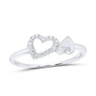 10k White Gold / Yellow Gold Round Diamond Slender Double Heart Ring 1/20 Cttw