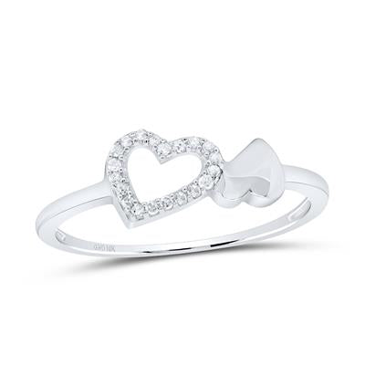 10k White Gold / Yellow Gold Round Diamond Slender Double Heart Ring 1/20 Cttw