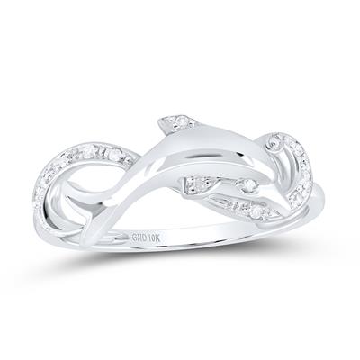 10k White Gold Round Diamond Dolphin Ring 1/20 Cttw