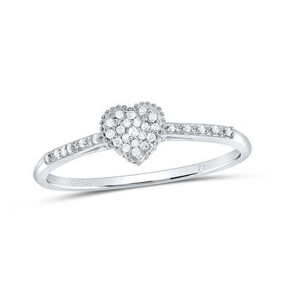 10k White Gold Round Diamond Slender Heart Ring 1/20 Cttw