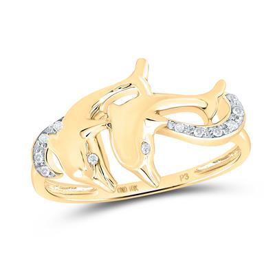 10k Yellow Gold Round Diamond Double Dolphin Accent Ring 1/20 Cttw