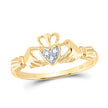 10k Yellow Gold / White Gold Round Diamond Claddagh Heart Ring .02 Cttw