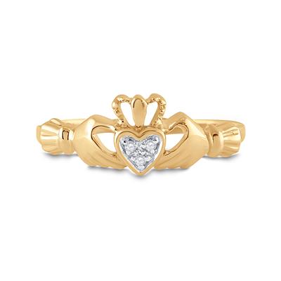 10k Yellow Gold / White Gold Round Diamond Claddagh Heart Ring .02 Cttw