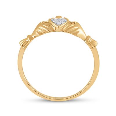 10k Yellow Gold / White Gold Round Diamond Claddagh Heart Ring .02 Cttw