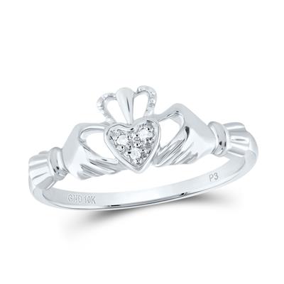 10k Yellow Gold / White Gold Round Diamond Claddagh Heart Ring .02 Cttw
