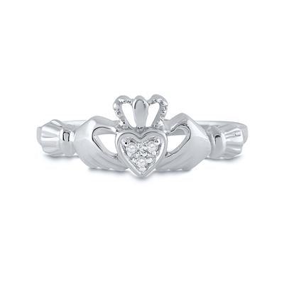 10k Yellow Gold / White Gold Round Diamond Claddagh Heart Ring .02 Cttw