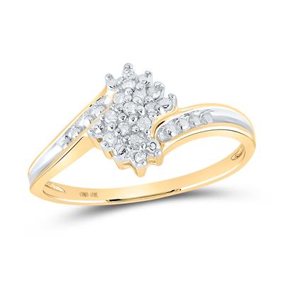 10k Two-tone Gold Round Diamond Cluster Ring 1/10 Cttw