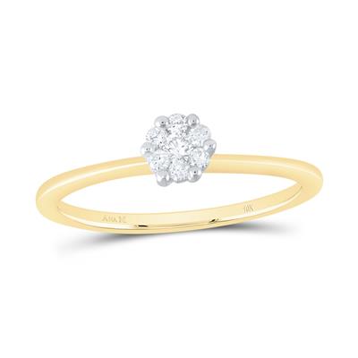 10k Yellow Gold Round Diamond Flower Cluster Ring 1/8 Cttw