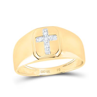 10k White / Yellow Gold Round Diamond Cross Band Ring 1/20 Cttw