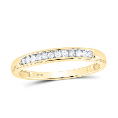 10k Yellow / White Gold Round Diamond Single Row Band Ring 1/8 Cttw