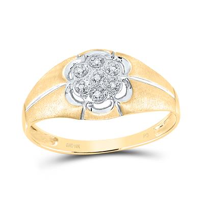 10k Yellow Gold Round Diamond Matte Flower Cluster Ring .02 Cttw