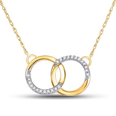 10k Yellow Gold Round Diamond Double Circle Necklace 1/10 Cttw