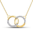 10k Yellow Gold Round Diamond Double Circle Necklace 1/10 Cttw