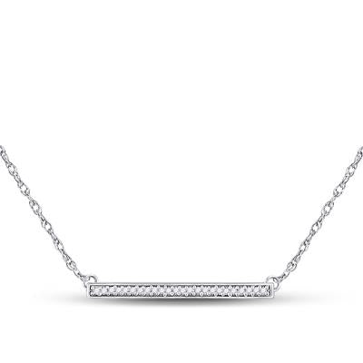 10k White Gold Round Diamond Horizontal Bar Pendant Necklace 1/10 Cttw