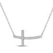 10k White Gold Round Diamond Horizontal Cross Pendant Necklace 1/10 Cttw