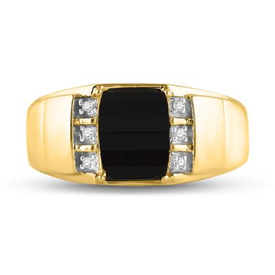 10k Yellow Gold Round Diamond Black Onyx Solitaire Ring .02 Cttw