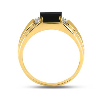 10k Yellow Gold Round Diamond Black Onyx Solitaire Ring .02 Cttw