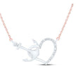 10k White Gold Round Diamond Heart Anchor Pendant Necklace 1/12 Cttw