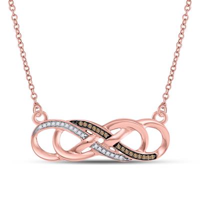 10k Rose Gold Round Brown Diamond Infinity Necklace 1/8 Cttw