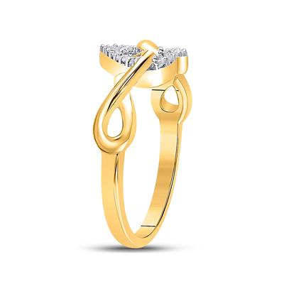 10k Yellow / White Gold Round Diamond Infinity Twist Heart Ring 1/10 Cttw