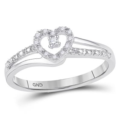 10k White Gold / Yellow Gold Round Diamond Heart Promise Ring 1/20 Cttw