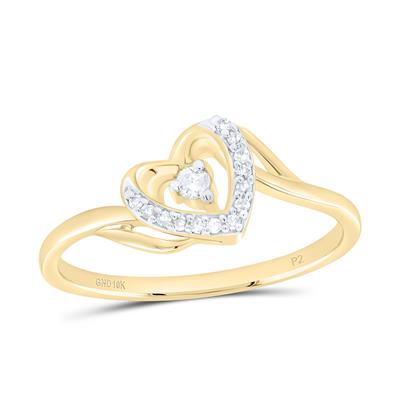 10k Yellow Gold Round Diamond Heart Promise Ring 1/12 Cttw