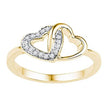 10k Yellow Gold Round Diamond Double Locked Heart Ring 1/12 Cttw