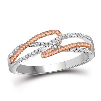 10k White Gold Round Diamond Rope Fashion Band Ring 1/6 Cttw