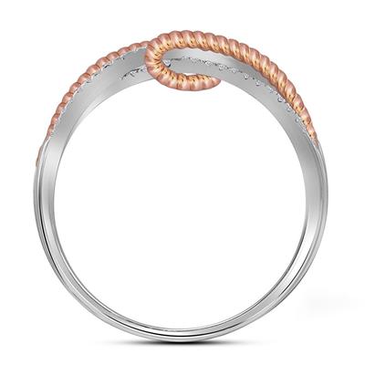 10k White Gold Round Diamond Rope Fashion Band Ring 1/6 Cttw