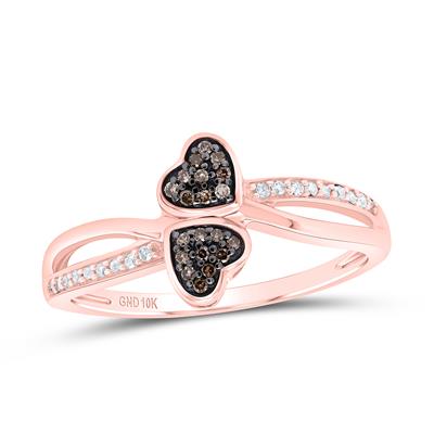 10k Rose Gold Round Brown Diamond Heart Ring 1/10 Cttw