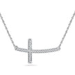 Sterling Silver Round Diamond Horizontal Sideways Cross Necklace 1/10 Cttw