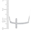 Sterling Silver Round Diamond Horizontal Sideways Cross Necklace 1/10 Cttw