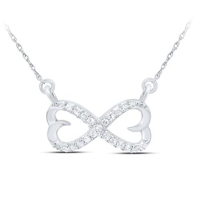 Sterling Silver Round Diamond Infinity Double Heart Pendant Necklace 1/5 Cttw