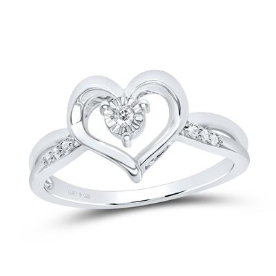 Sterling Silver Round Diamond Heart Ring 1/20 Cttw
