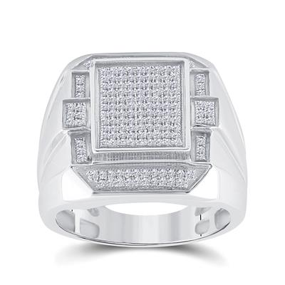 Sterling Silver Round Diamond Rectangle Fashion Ring 1/2 Cttw