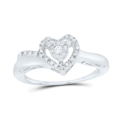 Sterling Silver Round Diamond Heart Ring 1/10 Cttw