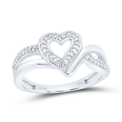 Sterling Silver Round Diamond Heart Frame Cluster Ring 1/8 Cttw