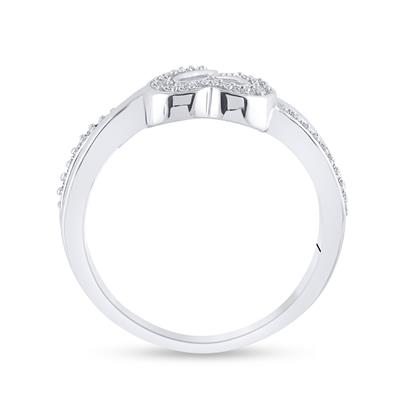 Sterling Silver Round Diamond Heart Frame Cluster Ring 1/8 Cttw