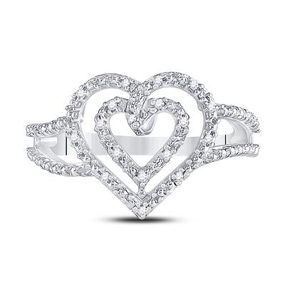 Sterling Silver Round Diamond Nested Double Heart Ring 1/20 Cttw