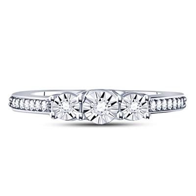 Sterling Silver Round Diamond 3-stone Bridal Engagement Ring 1/6 Cttw