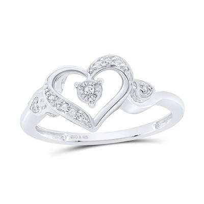 Sterling Silver Round Diamond Solitaire Heart Ring 1/20 Cttw