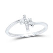 Sterling Silver Round Diamond Delicate Slender Cross Religious Ring 1/20 Cttw