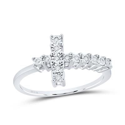 Sterling Silver Round Diamond Cross Ring 1/20 Cttw