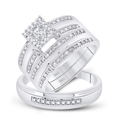 Sterling Silver Round Diamond Solitaire Matching Wedding Ring Set 1/4 Cttw