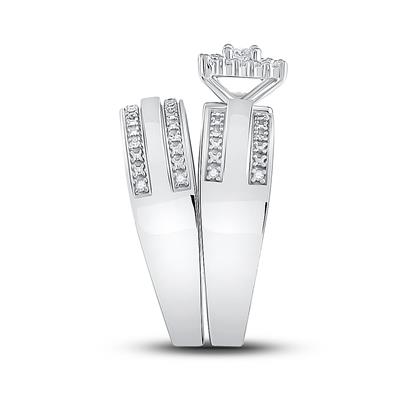 Sterling Silver Round Diamond Solitaire Matching Wedding Ring Set 1/4 Cttw